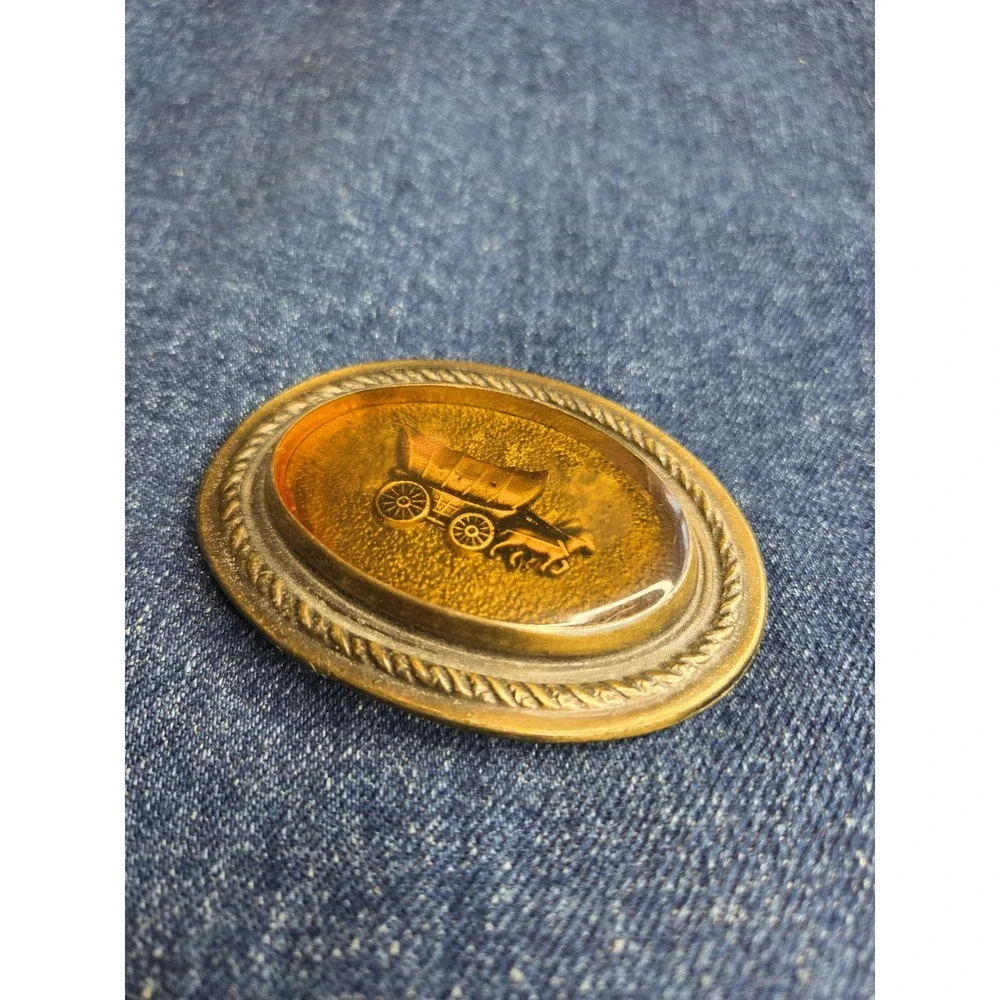 Vintage Western Wagon Brass Belt Buckle - Embedded Wagon Rare Find